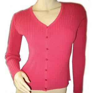 Vintage Y2K 90s Express Cardigan Sweater V-Neck Button Up Long Sleeve Neon Pink